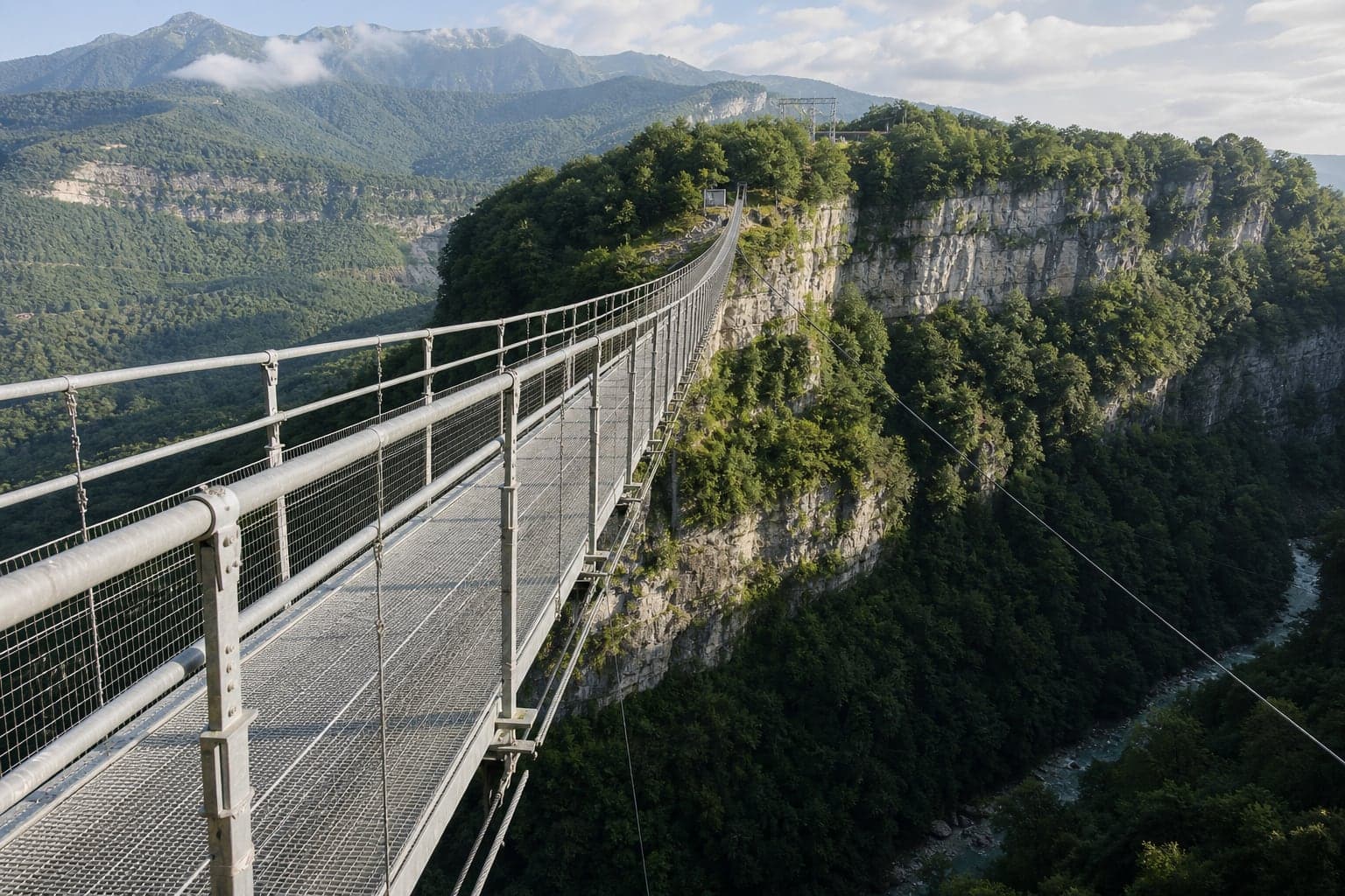 Skypark suspension bridge above the gorge and river.