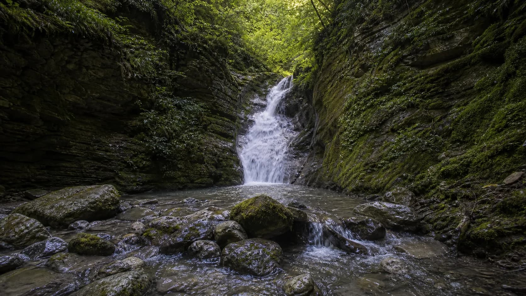 Olginskiy Waterfall Shaded Gorge